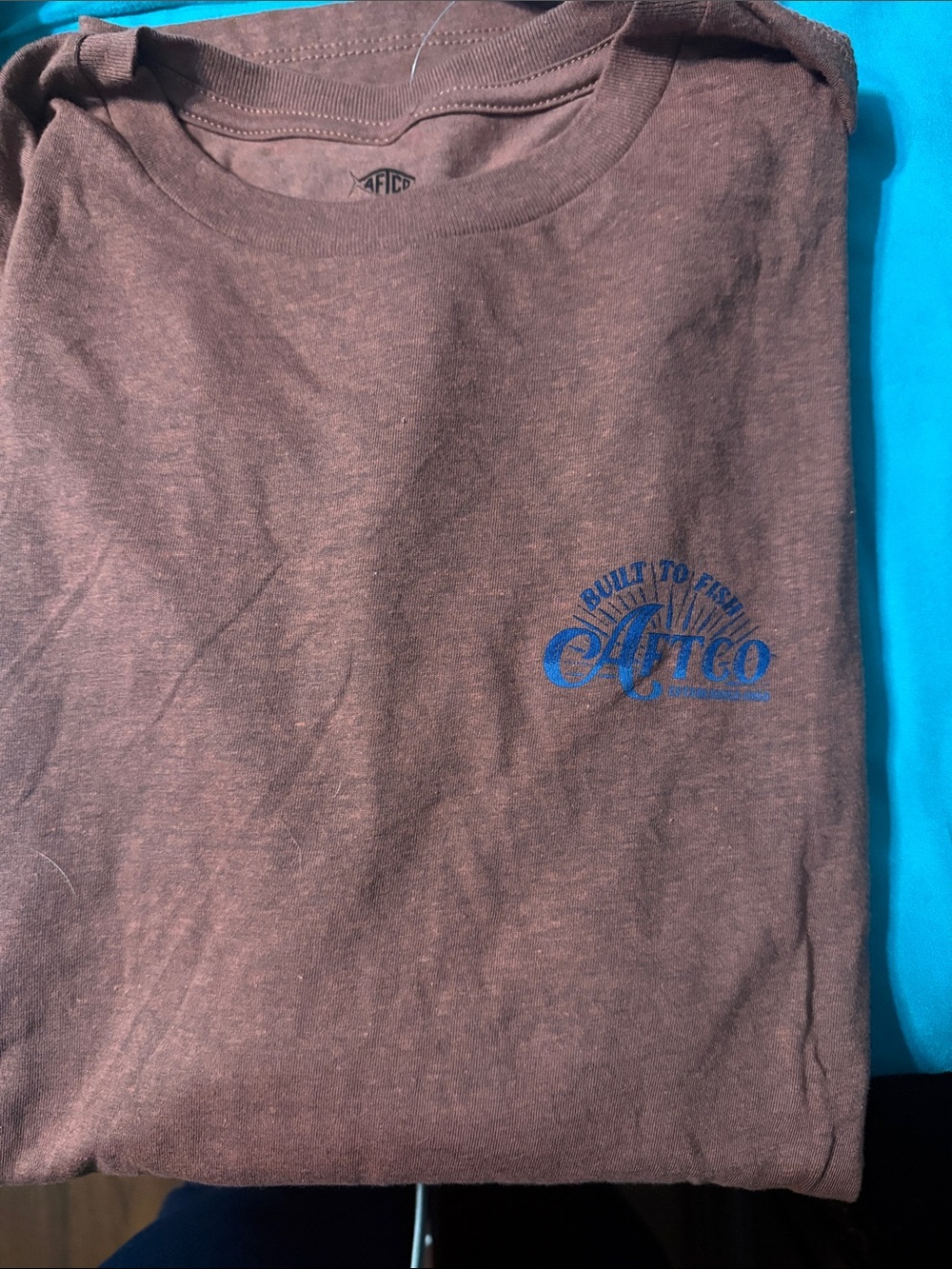 AFTCO Brown Tee with Blue Chest Logo